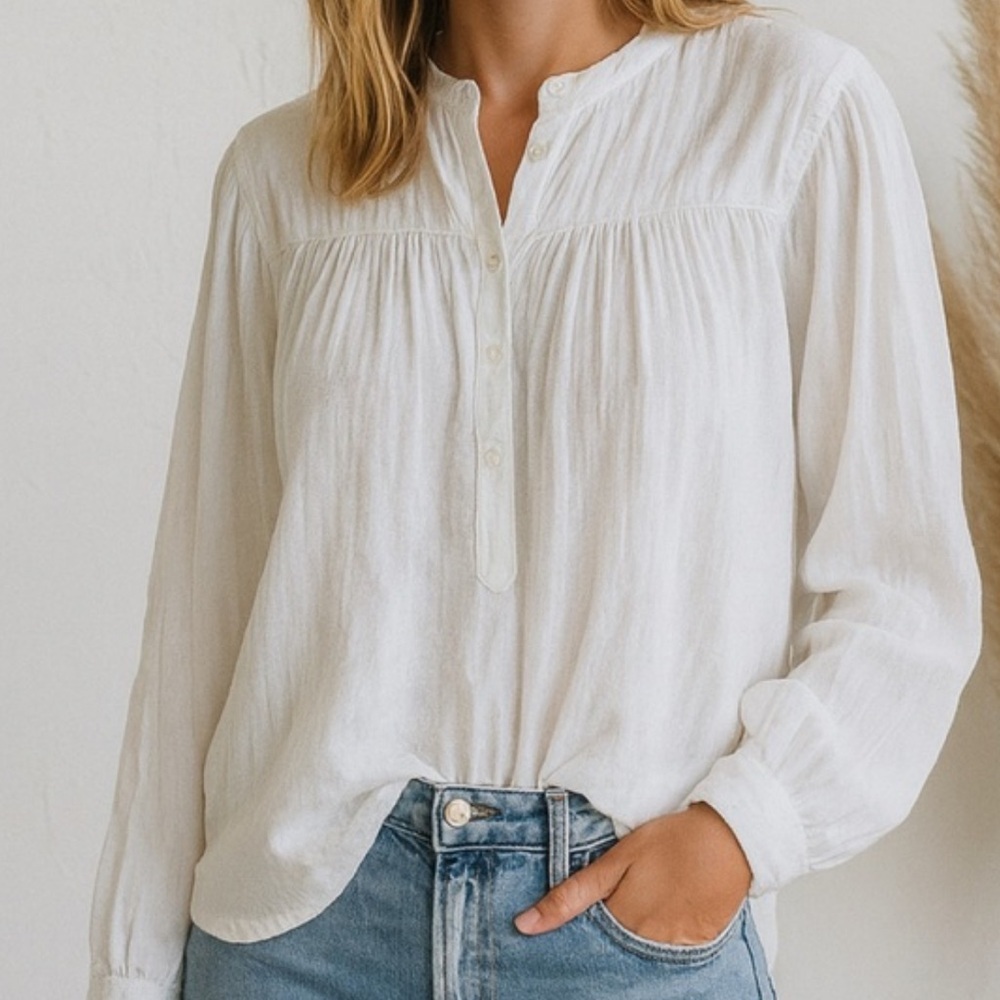 Xirena Hemingway Henley White Gauze Cotton Top